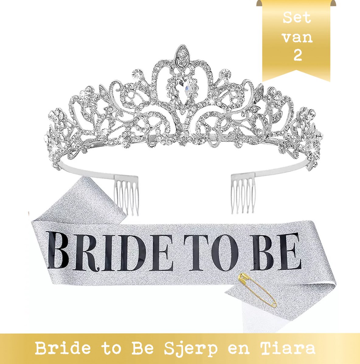 Snoes * Bride to Be Zilveren Tiara & Sjerp Luxe * Glitter Sash * Vrijgezellenfeest