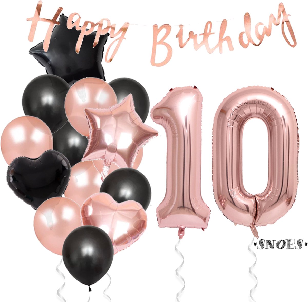 Snoes Ballonnen 10 Jaar Feestpakket – Versiering – Verjaardag Set Liva Rose Cijferballon 10 Jaar -Heliumballon