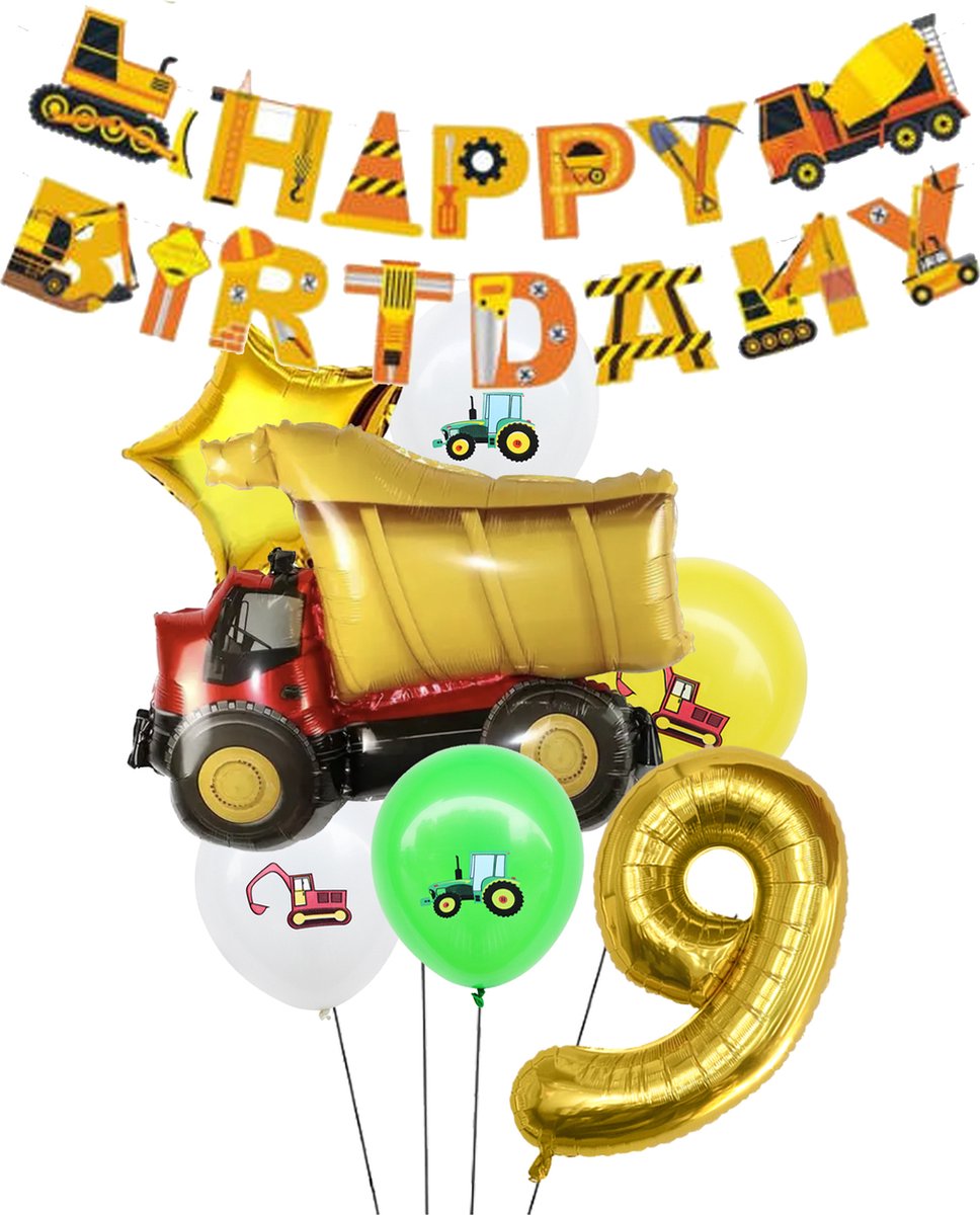 Snoes Cijfer Ballon Nummer 9 - Vrachtwagen - Plus Vrachtwagen set Ballonnen Feestdecoratie - Helium Ballon - Kinderen