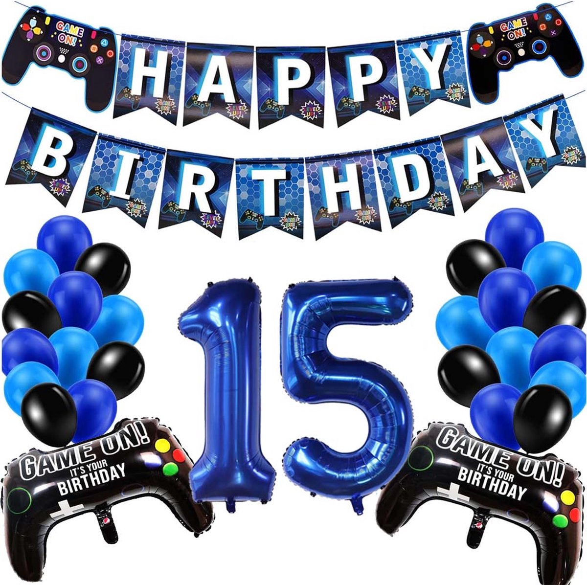 Snoes Mega Game Ballonnen - Verjaardag Ballonnen Feestdecoratie Blauw - Cijfer Ballon 15