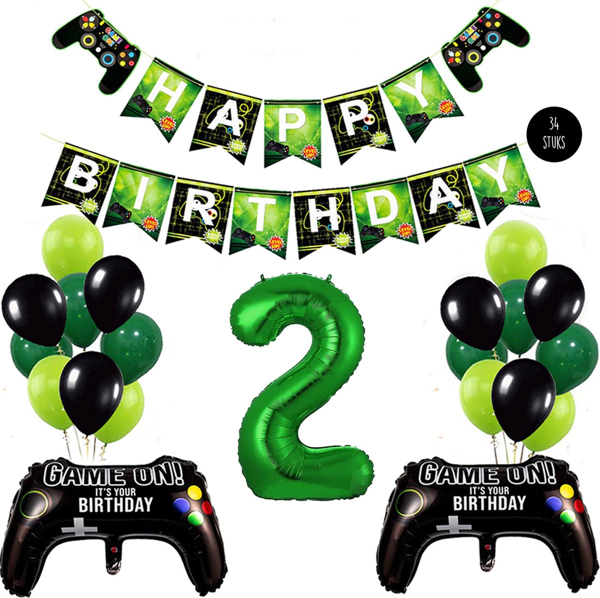 Snoes Mega Game Gamers Helium Verjaardags Ballonnen Feestdecoratie Green Cijfer Ballon nr 2