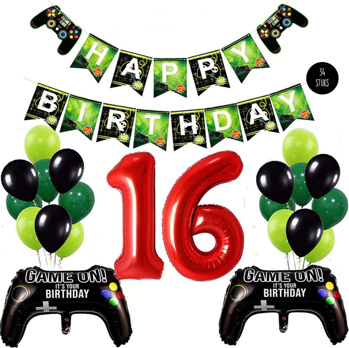 Snoes Mega Game Gamers Helium Verjaardags Ballonnen Feestdecoratie Red Cijfer Ballon nr 16