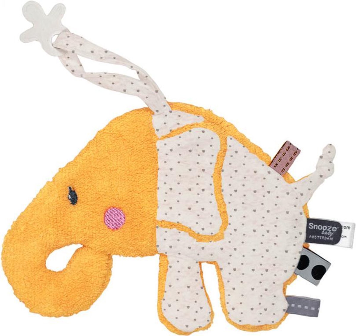 Snoozebaby knuffelolifantje Elly Elephant - met labeltjes - Bumblebee geel  / wit gestippeld