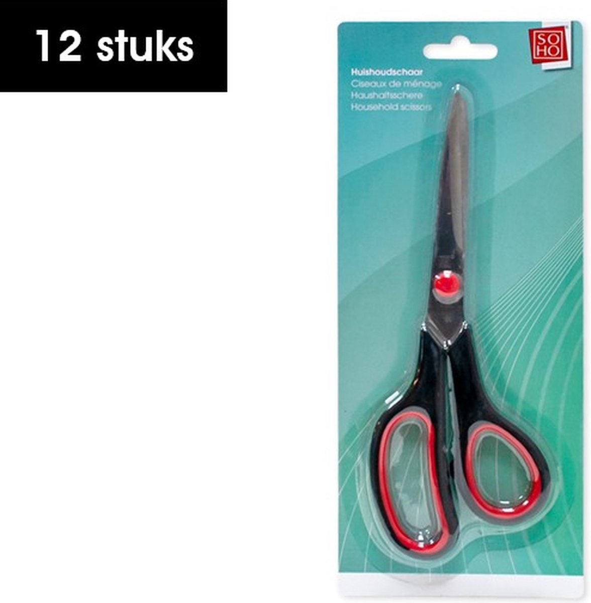 SOHO Huishoudschaar – Schaar – Keukenschaar – Schaar linkshandig en rechtshandig – Ergonomisch – 21 cm – Staal – Zwart – 6 stuks