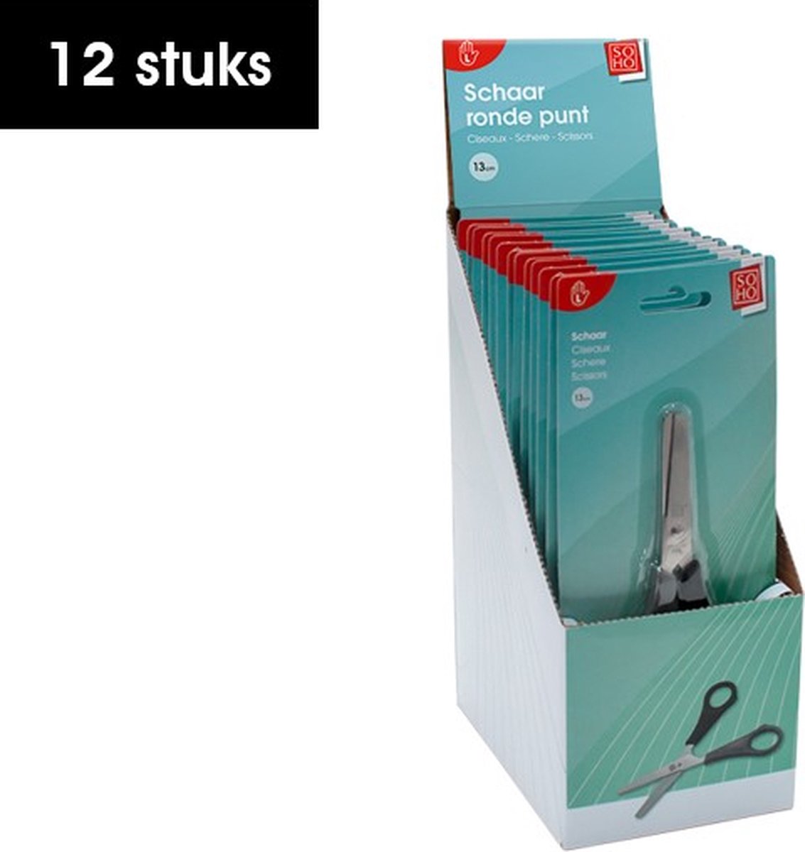 SOHO Schaar Ronde Punt – Schaar – Schaar Voor Linkshandige – Ronde Schaar – 13 cm – Zwart – 12 stuks