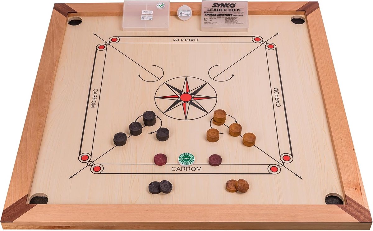 Solene Carrom Bordspel 84 cm - Luxe Houten Spelbord - Inclusief Speelstenen en Striker - Familie - Indoor - Traditioneel Gezelschapsspel