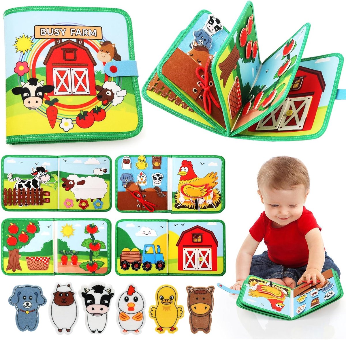 Solene Montessori Activiteiten Boek - 18-in-1 Educatief Speelboek - Boerderij Thema - Fijne Motoriek - Stilteboek - Peuter Speelgoed - Reiseditie