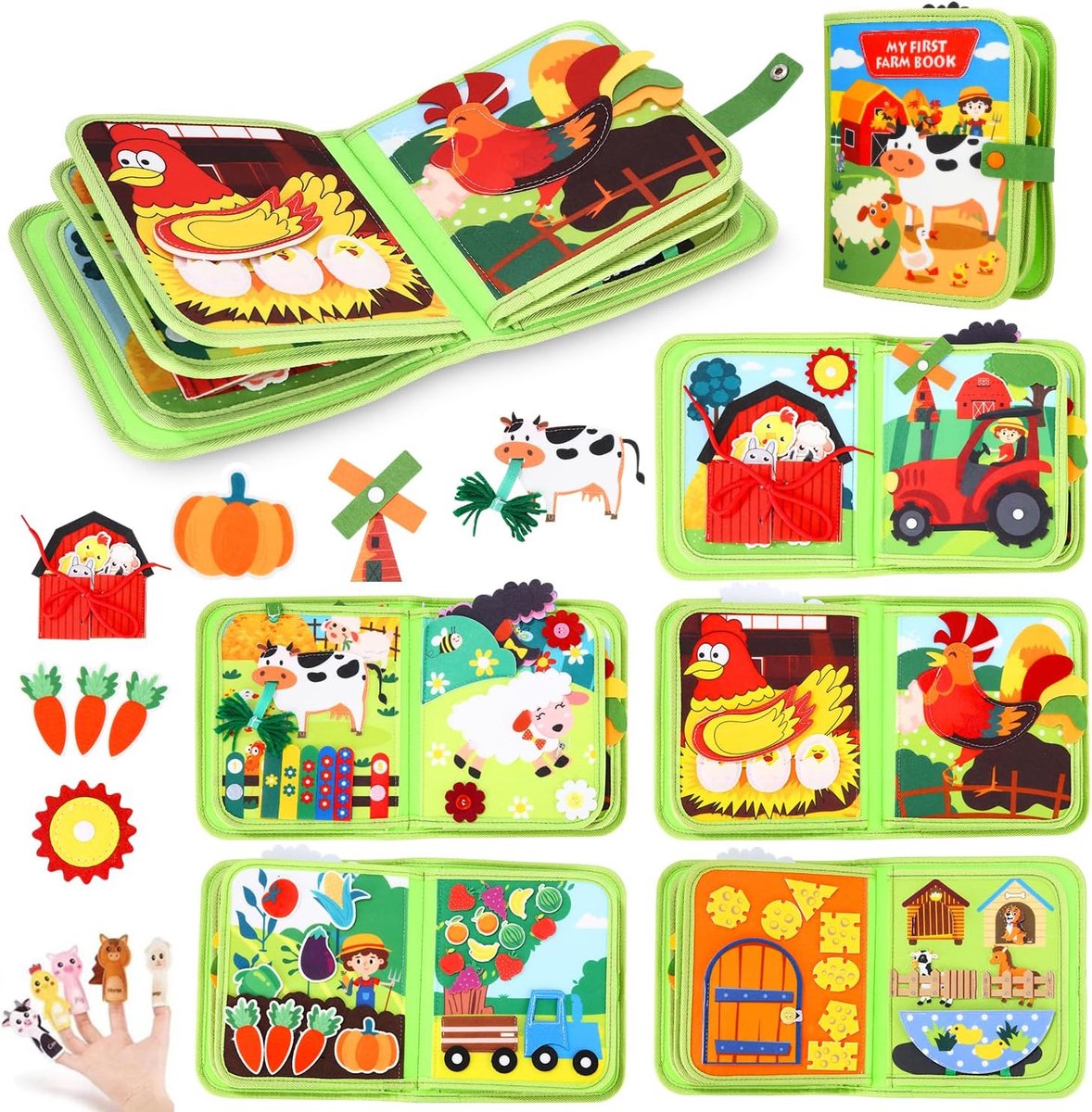 Solene Montessori Activiteiten Boek - 20-in-1 Educatief Speelboek - Boerderij Thema - Fijne Motoriek - Interactief Stilteboek - Peuter Speelgoed - Reiseditie