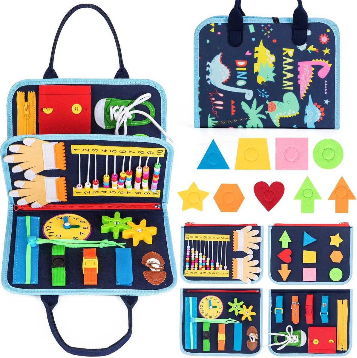 Solene Montessori Activiteiten Boek - 20-in-1 Educatief Speelboek - Dinosaurus & Zeeleven Thema - Fijne Motoriek - Interactief Stilteboek - Peuter Speelgoed - Reiseditie