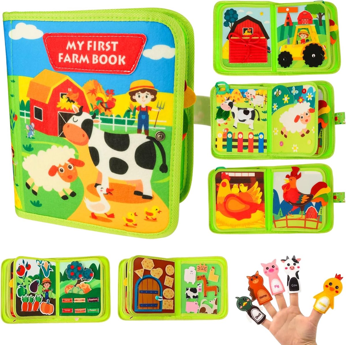 Solene Montessori Activiteiten Boek - 20-in-1 Educatief Speelboek - Zacht Stilteboek - Fijne Motoriek - Cognitieve Ontwikkeling - Peuter Speelgoed - Reiseditie