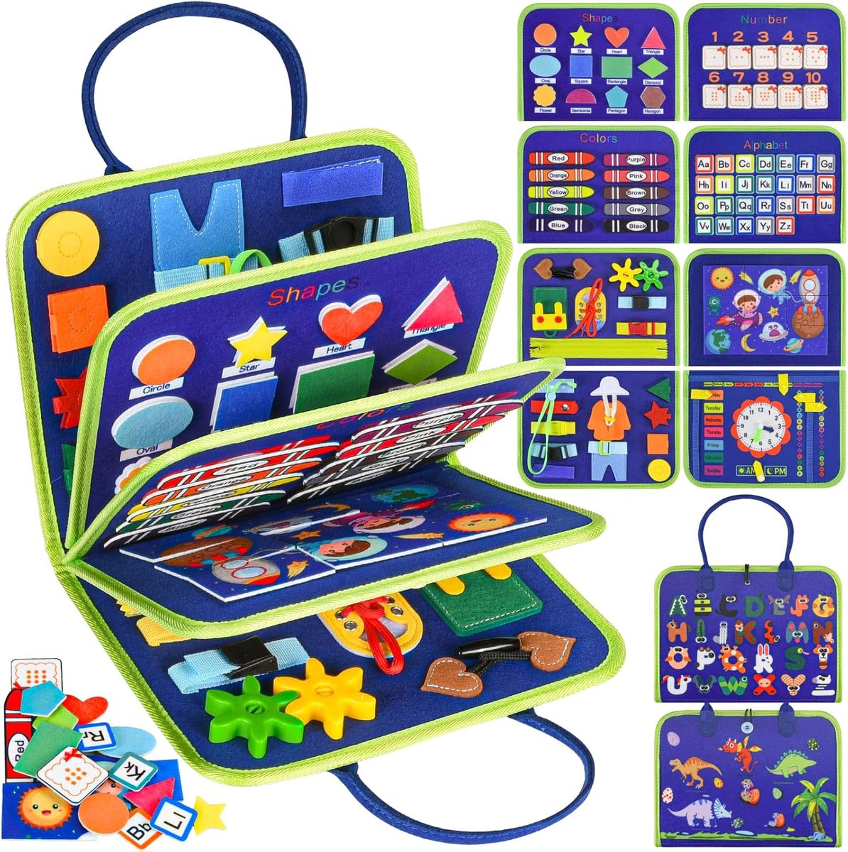 Solene Montessori Activiteiten Boek - 25-in-1 Educatief Speelboek - Letters, Cijfers & Kleuren - Fijne Motoriek - Stilteboek - Peuter Speelgoed - Reiseditie