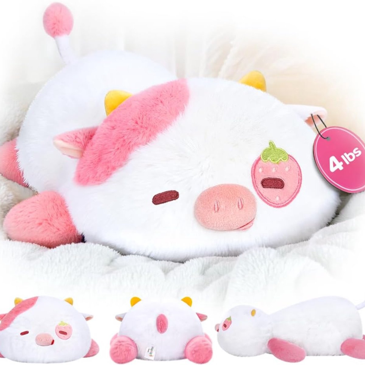 Solene Verzwaringsknuffel - Weighted Stuffed Animal - Verzwaringsknuffel Volwassenen & Kinderen - Zachte Aardbeienkoe 58 cm - Antistress Knuffel - Sensorisch Kussen - Therapeutisch Speelgoed - Kalmerend & Comfortabel Cadeau