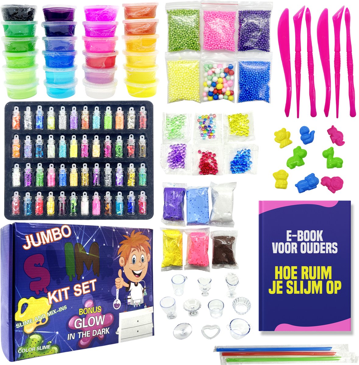 XXL Slijm set - Slijm Maken voor Kinderen - Slijm pakket 128+ Stuks - Glow In The Dark - Slime - Speelgoed voor Kinderen - Incl. hulpboek