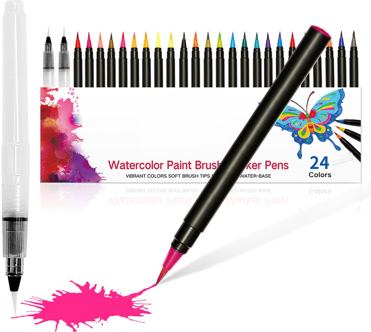 Aquarelset 24 + 2 Penselen gevuld met Aquarel verf