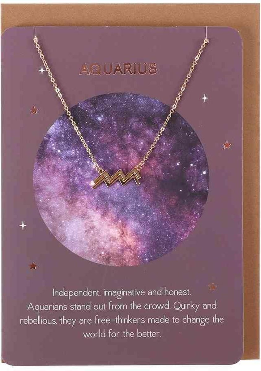 Something Different - Aquarius Star Sign Ketting - Met kaart - Goudkleurig