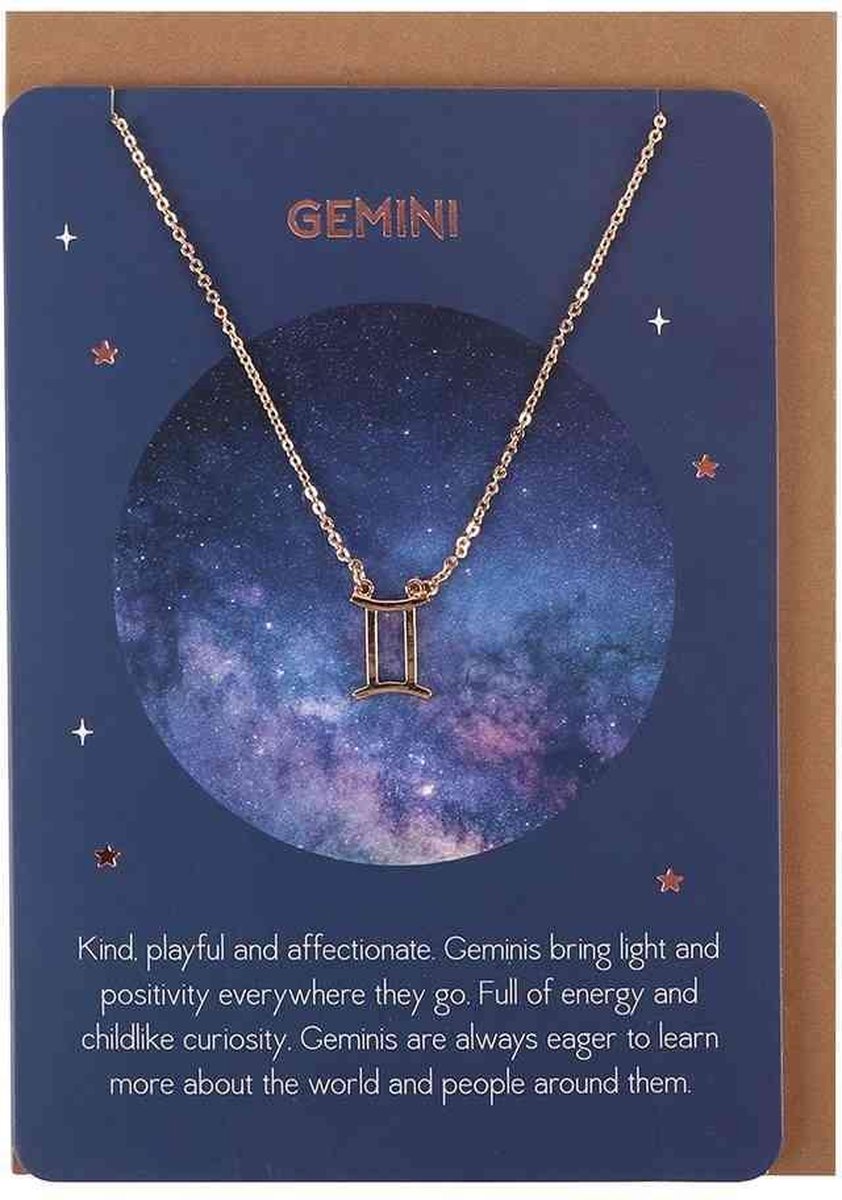 Something Different Ketting Gemini Star Sign Met kaart Goudkleurig