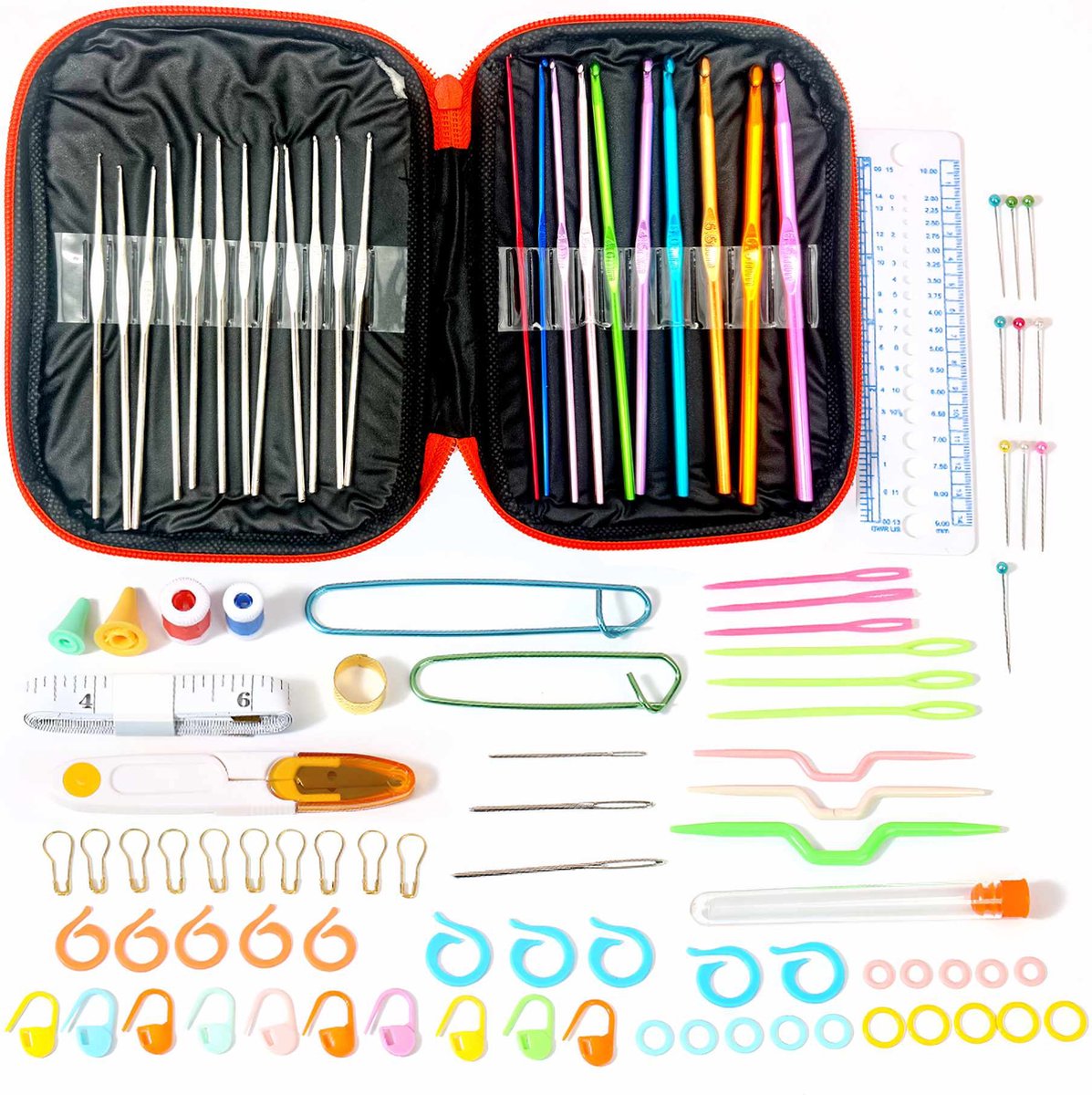 Somstyle 100 Delige Haaknaaldenset - Crochet Kit - Ergonomische Haakset - Aluminium Grip - Inclusief Opbergetui - Multicolor