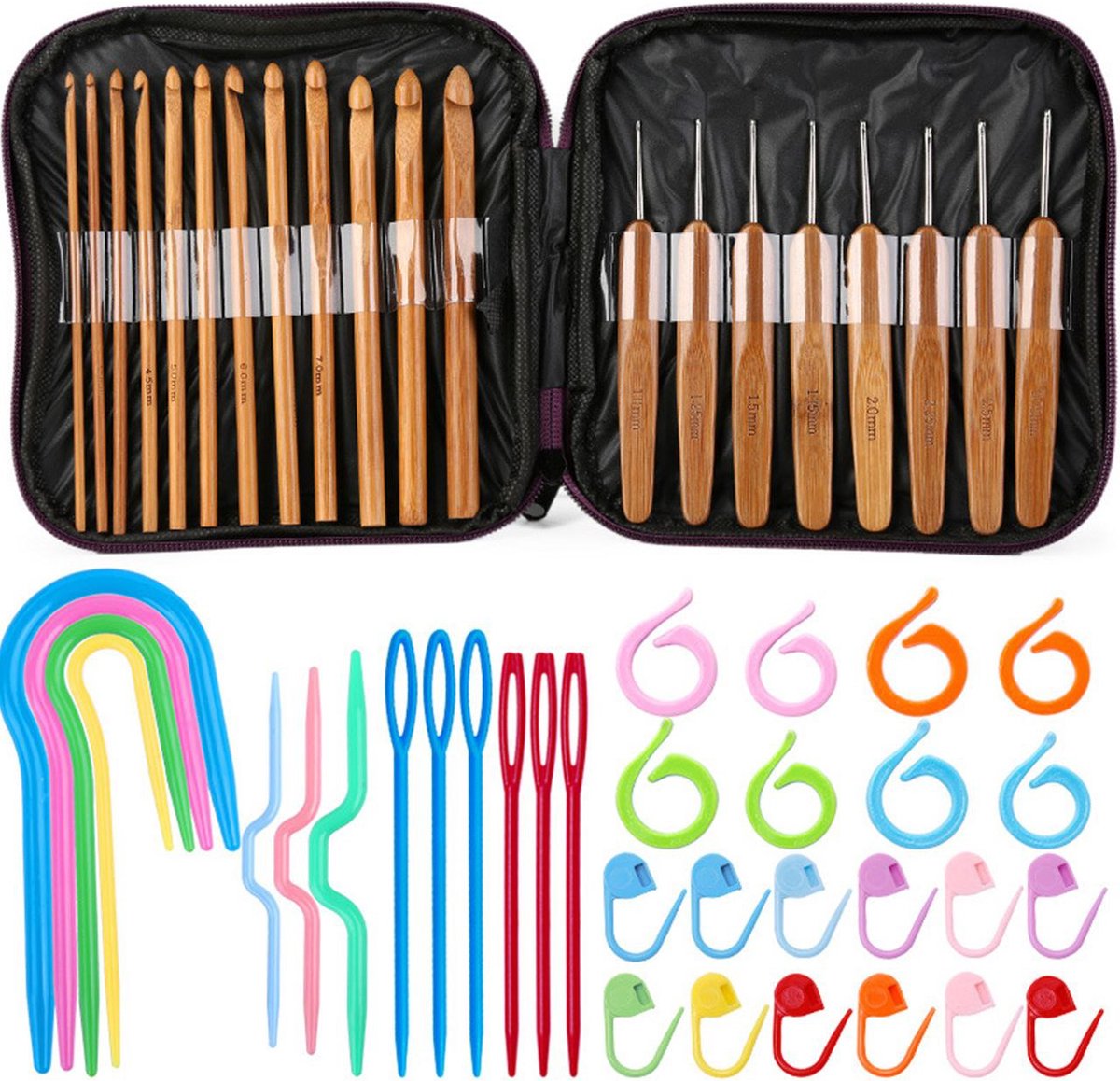 Somstyle 20-in-1 Haaknaalden Set Bamboe - Crochet Set - Breihaak - Houtkleurig