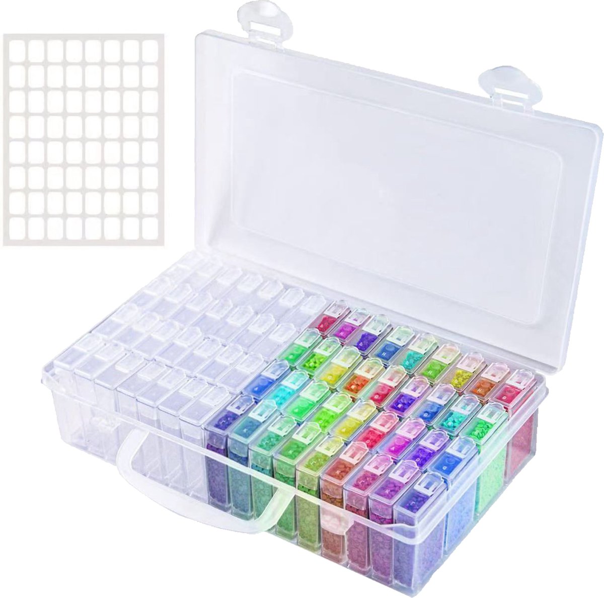 Somstyle Diamond Painting Set - Doos voor 60.000 kralen - Opbergdoos met 64 x Kleine Opbergdoosjes 64 x Labels