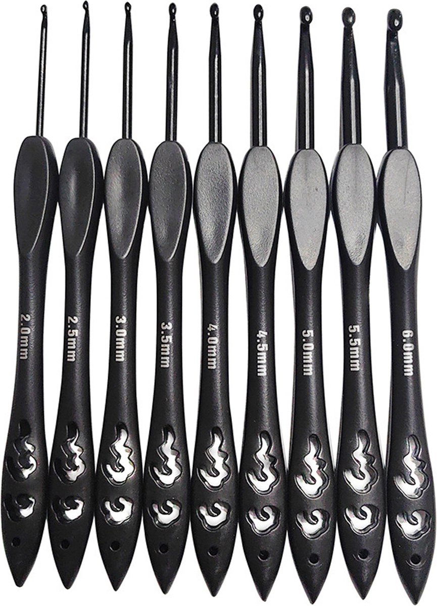 Somstyle Ergonomische Haaknaaldenset - Crochet Kit - 9 Maten - 2.0 mm t/m 6.0 mm - Zwart