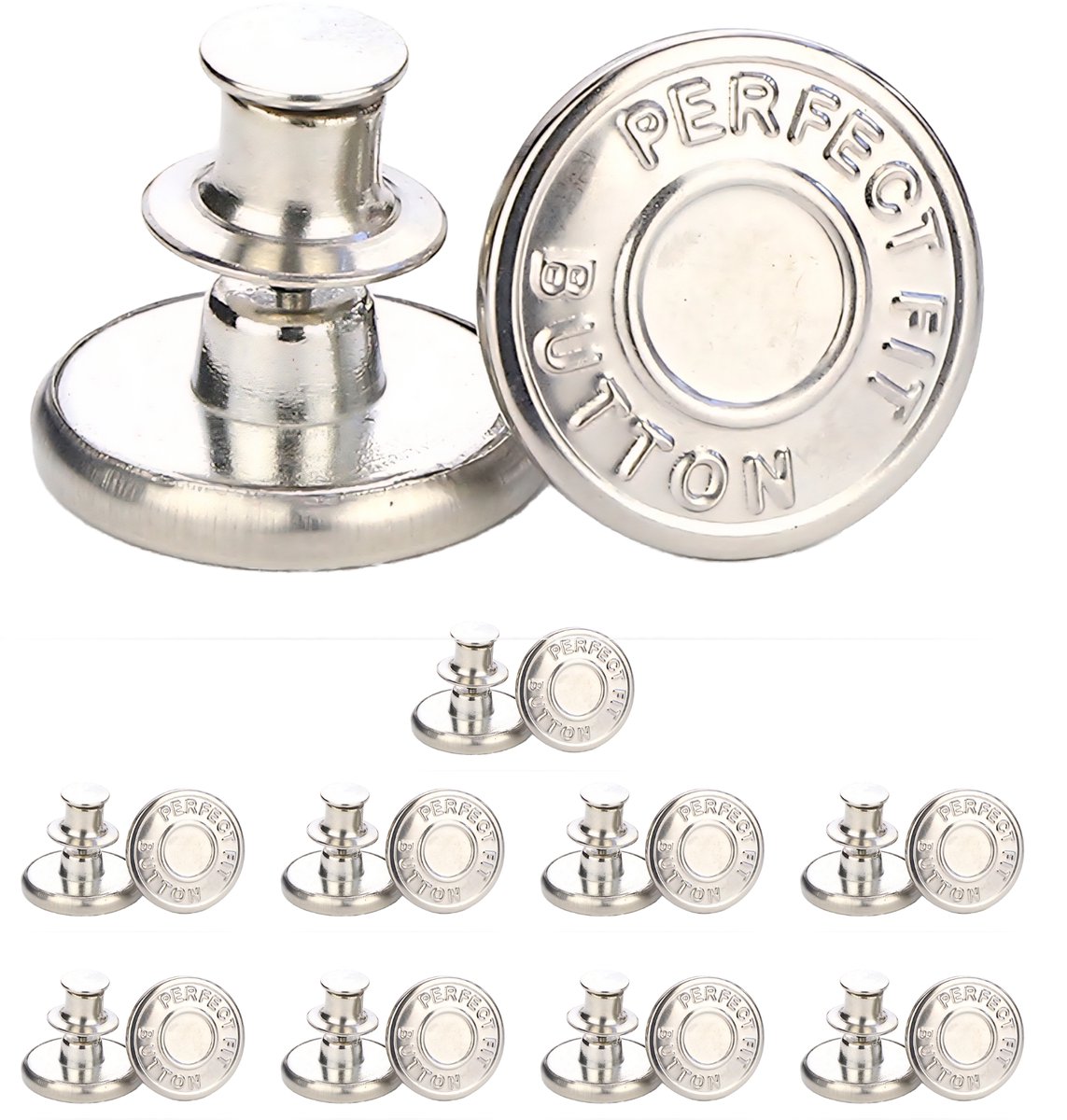 Somstyle Spijkerbroek Knopen Set - 10 Stuks - Jeansknopen - 17 MM - Knoop voor Naaien - Zilverkleurig