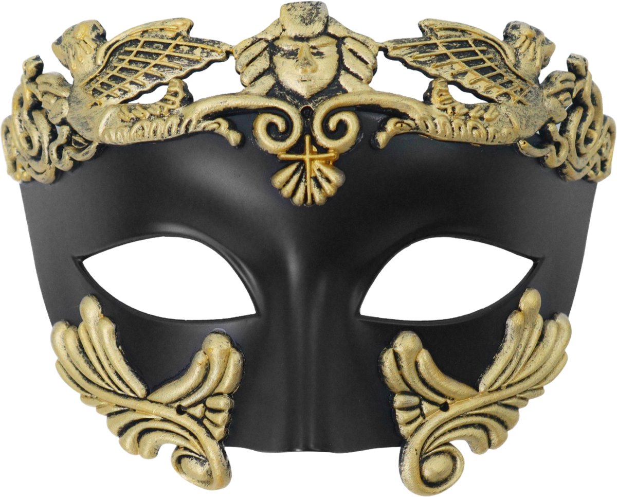 Somstyle Venetiaans Masker Heren - Draagbaar met of zonder Bril - Gemaskerd Bal - Grieks Romeinse Stijl - Galamasker - Zwart / Goud