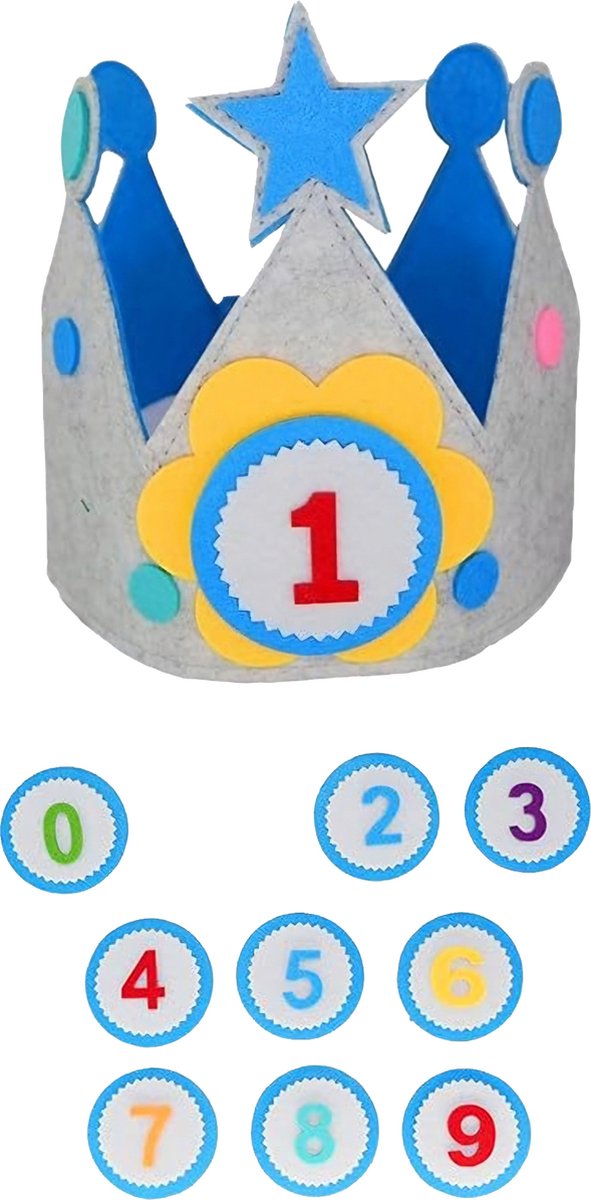 Somstyle Verjaardagskroon met Cijfers - Leeftijd 0 t/m 9 - Verjaardagshoed voor Jongens & Meisjes - Wolvilt - Multicolor
