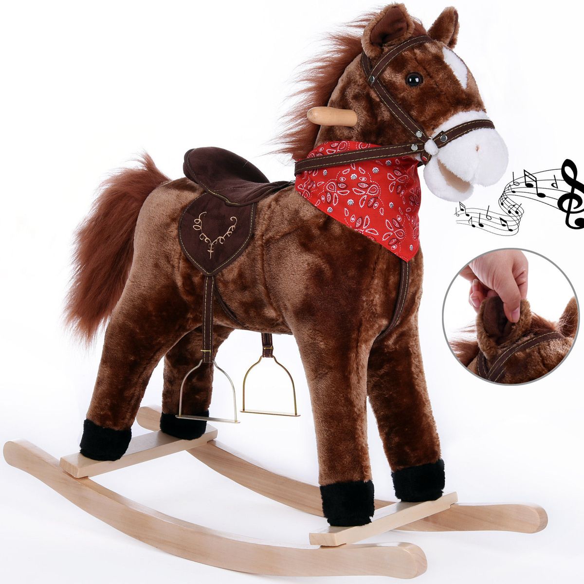 Hobbelpaard, schommelpaard met stijgbeugels, zadel en geluidsfunctie