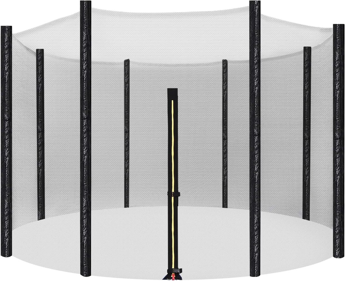 SONGMICS Vervangingsnet voor trampoline, veiligheidsnet, rond net, Ø 366 cm - Buitensport - 8 palen - Zwart