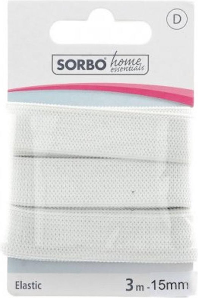 Sorbo Home Essentials elastiek - wit - 15 mm x 3 m - bandelastiek