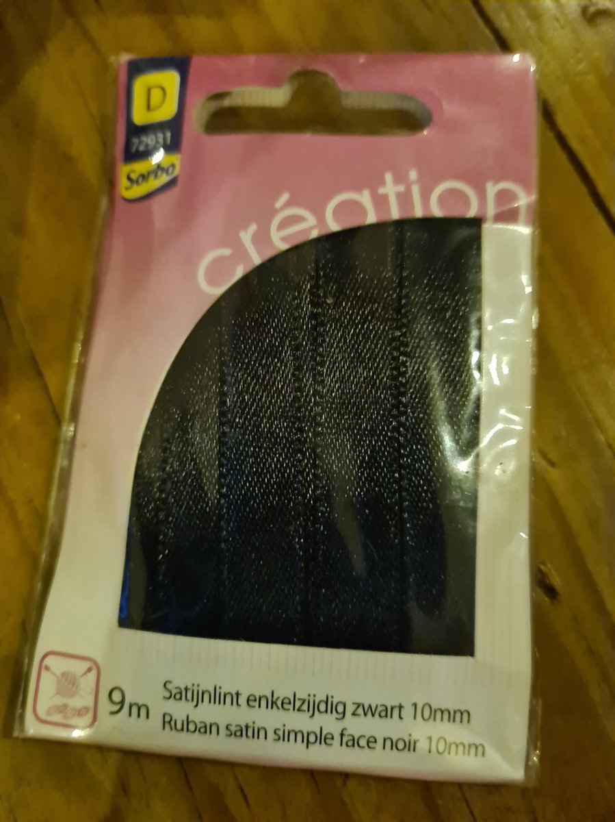 9m satijnlint enkelzijdig zwart 10mm Sorbo