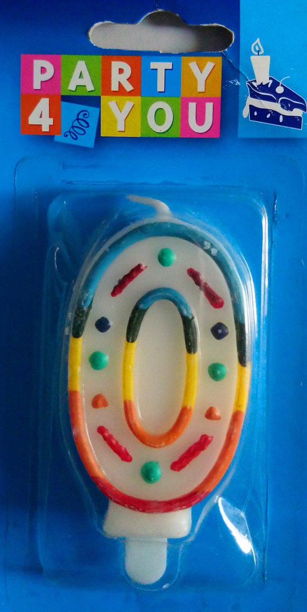 Party 4 You verjaardagskaars - cijfer 0 - multi - 8 cm