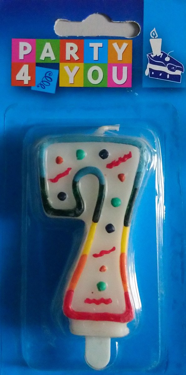 Party 4 You verjaardagskaars - cijfer 7 - multi - 8 cm