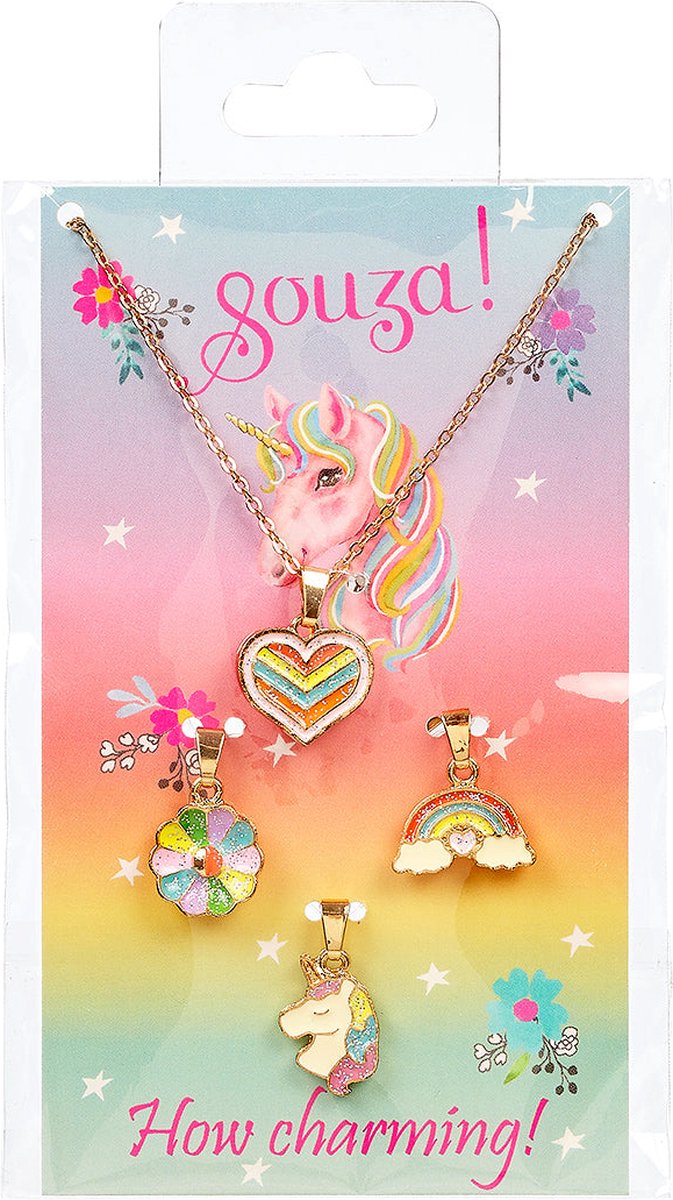 Souza Giftpack Eenhoorn, Ketting + 3 bedeltjes (1 set/kaartje, 1 kaartje).
