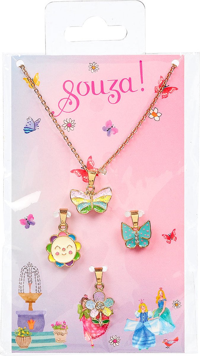 Souza Giftpack Vlinder, Ketting + 3 bedeltjes (1 set/kaartje, 1 kaartje).