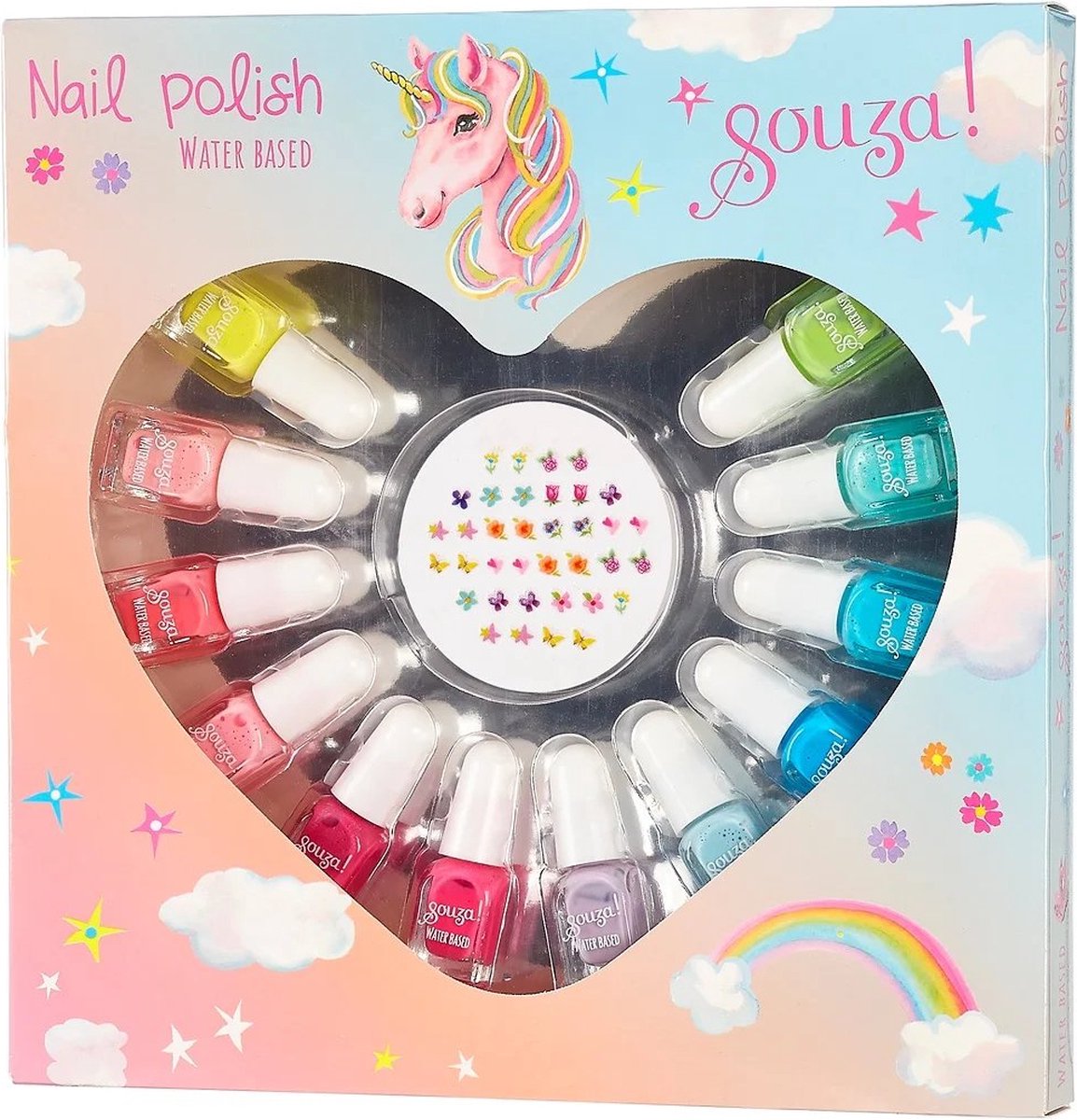 Souza Nail polish giftbox (1 set of 12 colours + nail stickers).