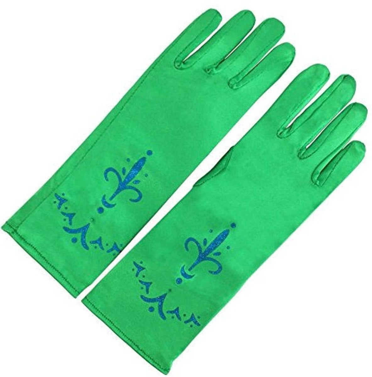 Elsa en Anna handschoenen groen bij verkleed Prinsessen jurk