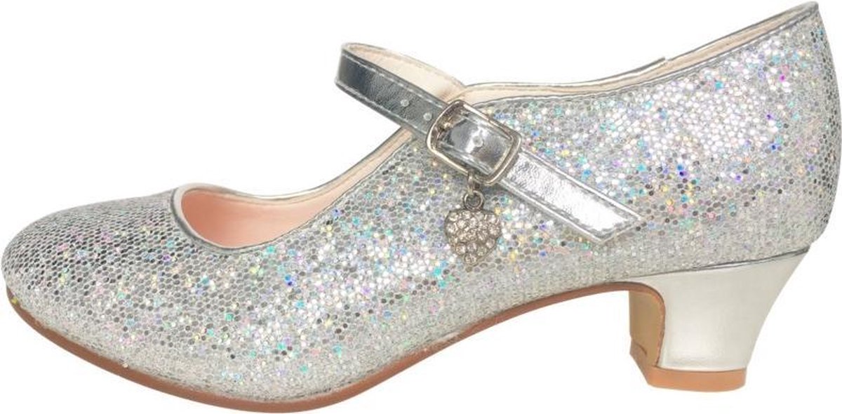 Elsa en Anna schoenen zilver glitterhartje Prinsessen schoenen - maat 24 (binnenmaat 16 cm) bij verkleed jurk
