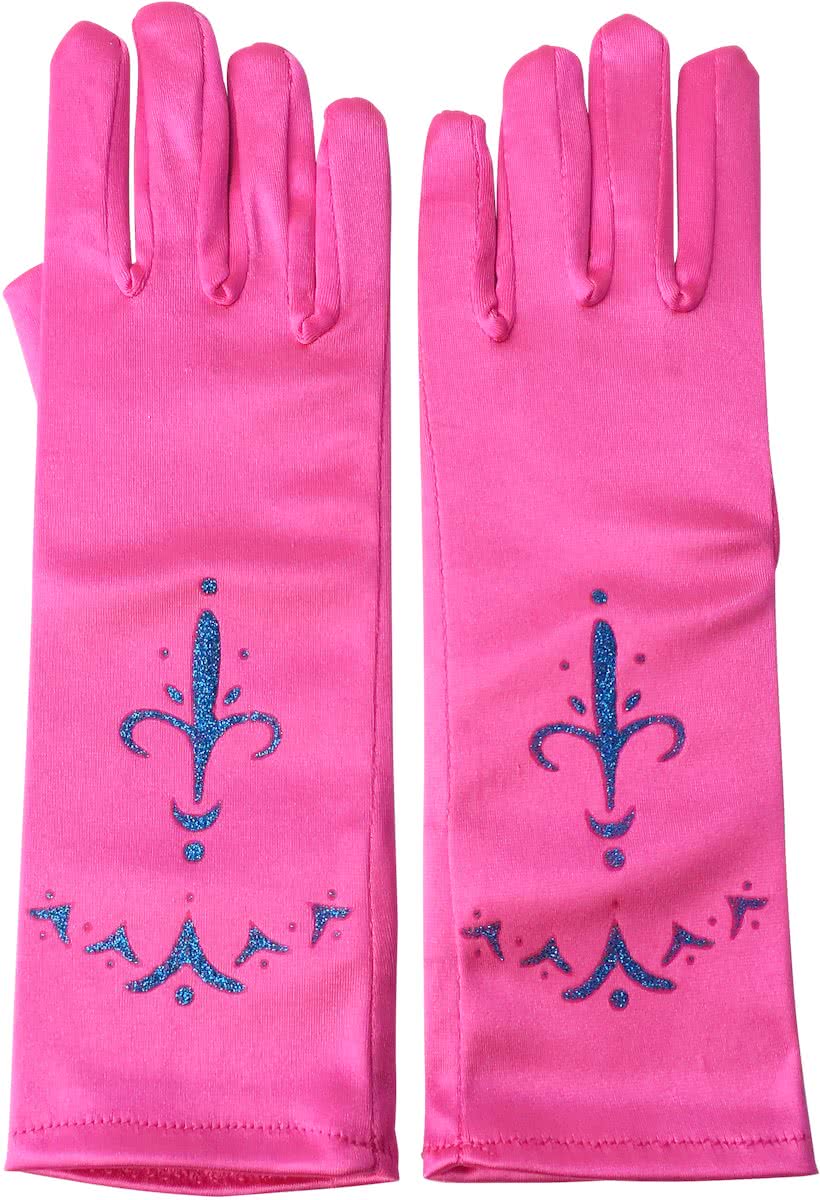 Elsa handschoenen fel roze met opdruk bij jurk verkleedkleding
