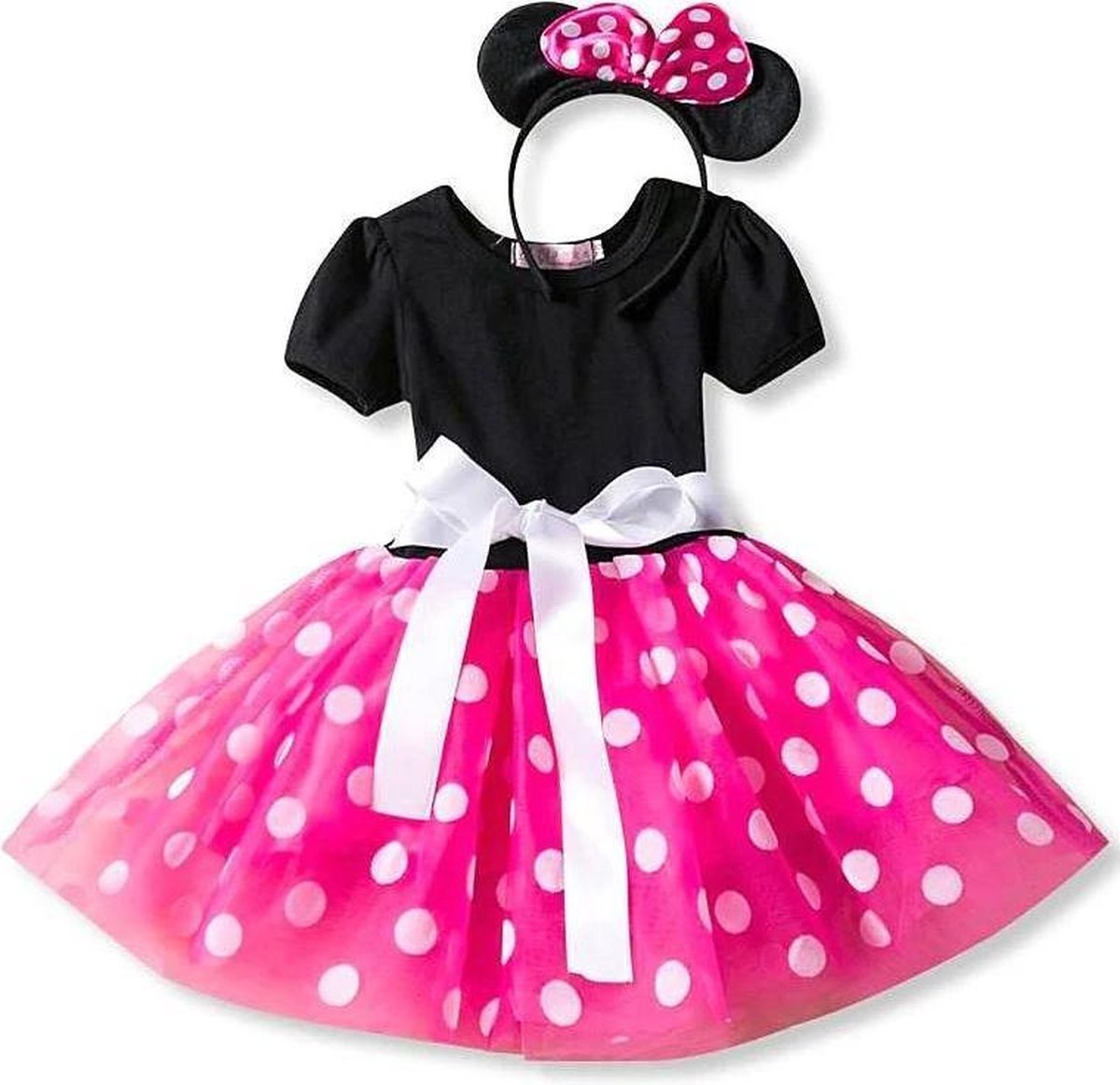 Minnie Mouse jurk roze witte stip meisjes prinsessen jurk maat 110-116 (120) + haarband verkleedkleding