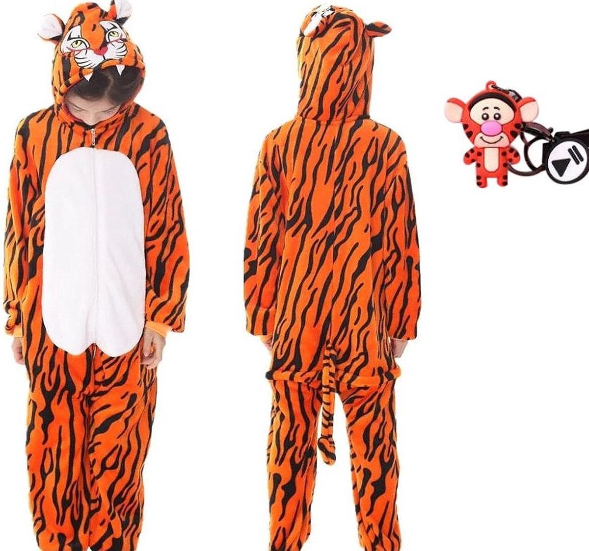 Onesie Teigetje huispak tijger kostuum jumpsuit pyjama kinderen - 104-110 (110) + GRATIS tas/sleutelhanger verkleedkleding