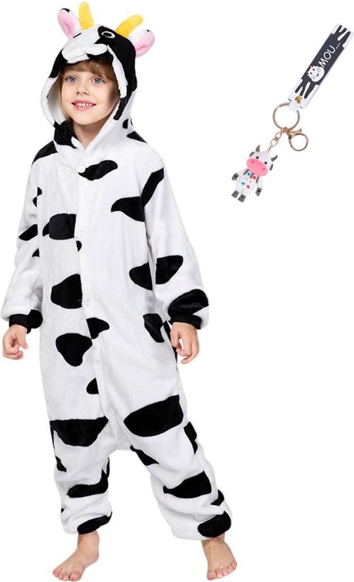 Onesie koe dierenpak kostuum jumpsuit pyjama kinderen - 128-134 (130) + GRATIS tas/sleutelhanger verkleedkleding