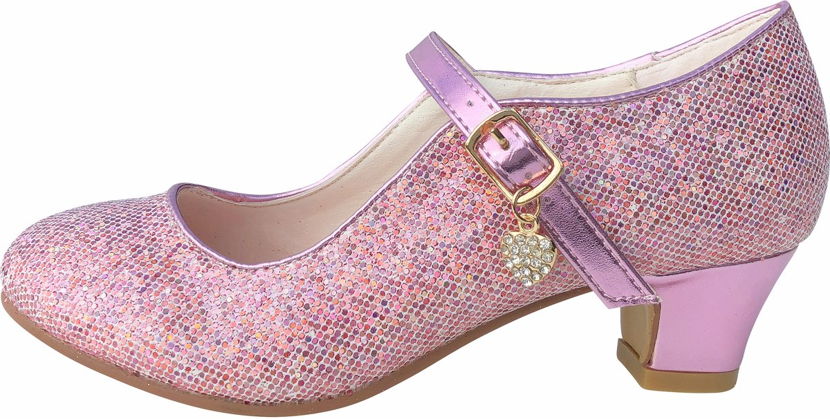 Spaanse Prinsessen schoenen roze glamour glitterhartje maat 24 - binnenmaat 16 cm - bij jurk