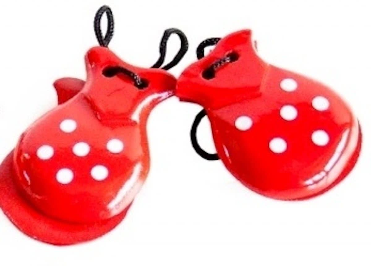 Spaanse castagnetten rood met witte stippen klein bij verkleed jurk