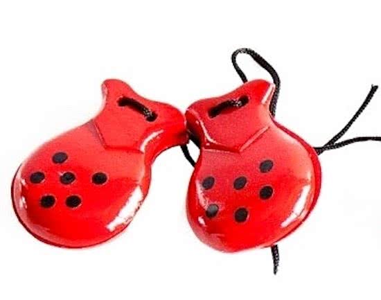 Spaanse castagnetten rood met zwarte stippen klein bij verkleed jurk