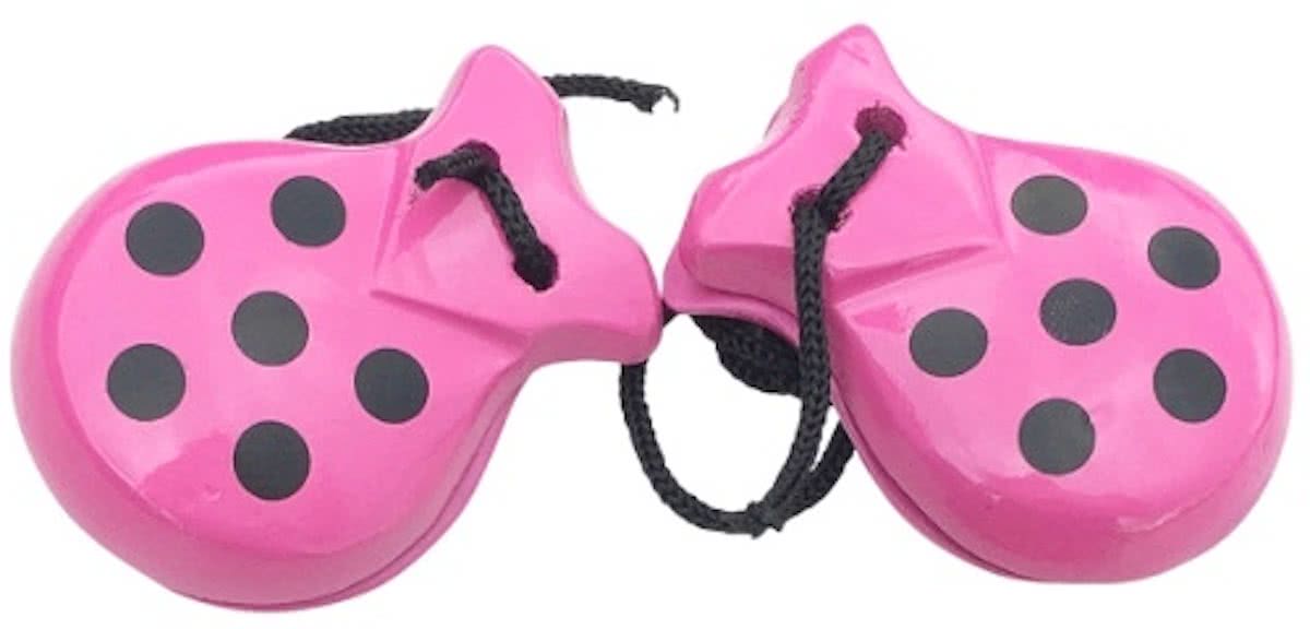 Spaanse castagnetten roze met zwarte stippen klein bij verkleed jurk