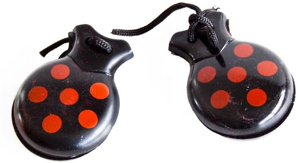 Spaanse castagnetten zwart met rode stippen bij verkleed jurk