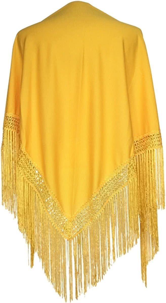 Spaanse manton - omslagdoek - donker geel effen bij verkleedkleding of Flamenco jurk