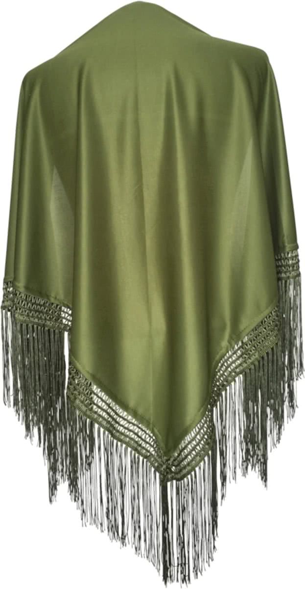 Spaanse manton - omslagdoek - leger groen effen bij verkleedkleding of Flamenco jurk