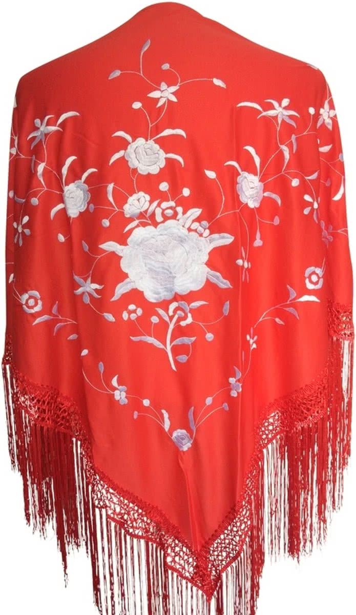 Spaanse manton - omslagdoek - rood wit bij verkleedkleding of Flamenco jurk